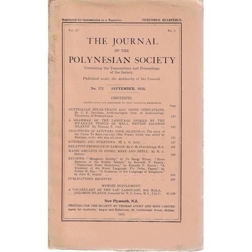 The Journal Of The Polynesian Society. No. 171. September 1934